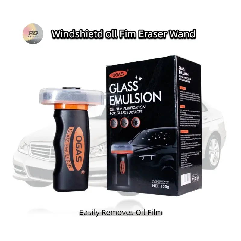 Automotive Windshield Film Eraser Wand All-in-1 Pro Kit - 100g Cleaning Emulsion Formula, Sponge, Glass Oil Brush, Multifunctional Leather Care Cream - Streak-Free Degreaser Cleaner for Rain Repellent Prep