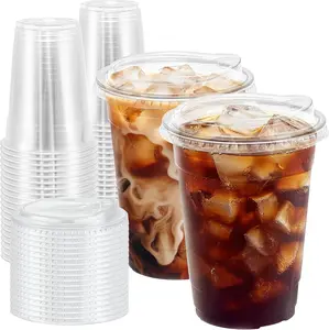 20 Pack 16 oz Clear Plastic Cups with Lids, Disposable Iced Coffee Cups with Sip Lids, Sturdy Plastic Smoothie Cups for Cold Drinks