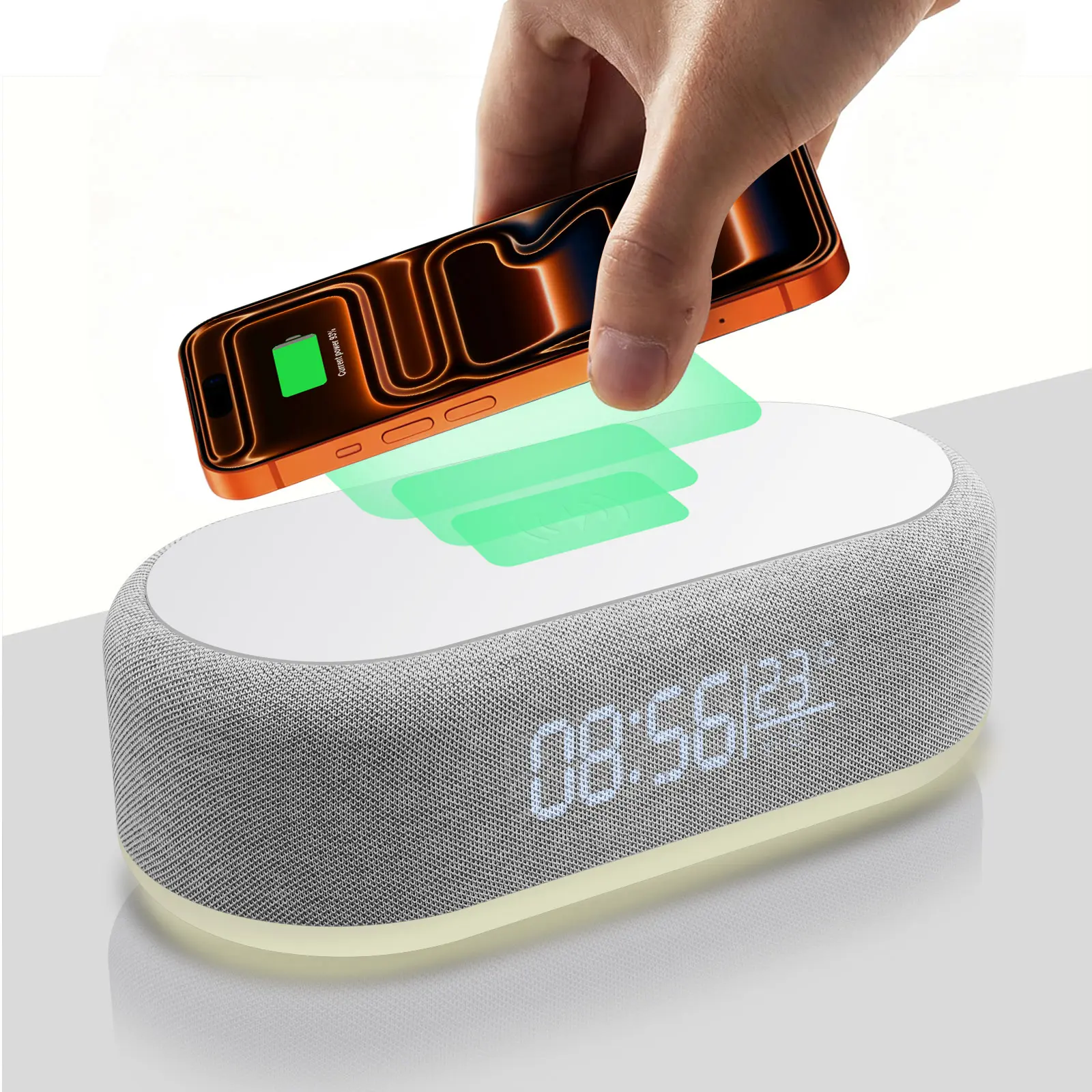 Bedside Wireless Charger Alarm Clock with LED Night Light, 15W Fast Charging Station for iPhone Samsung, Multifunction Digital Clock Time & Temperature Display summerwins