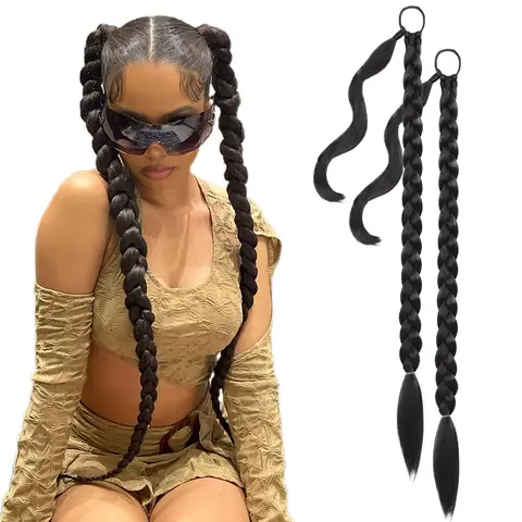 AISI HAIR Women's 2PCS DIY Braid Wrap-Around Fake Ponytail, Long Straight Soft Synthetic Fiber Extensions, Braiding Hair Accessory for Daily, Cosplay, Concert Ponytail Hairstyles Transformation