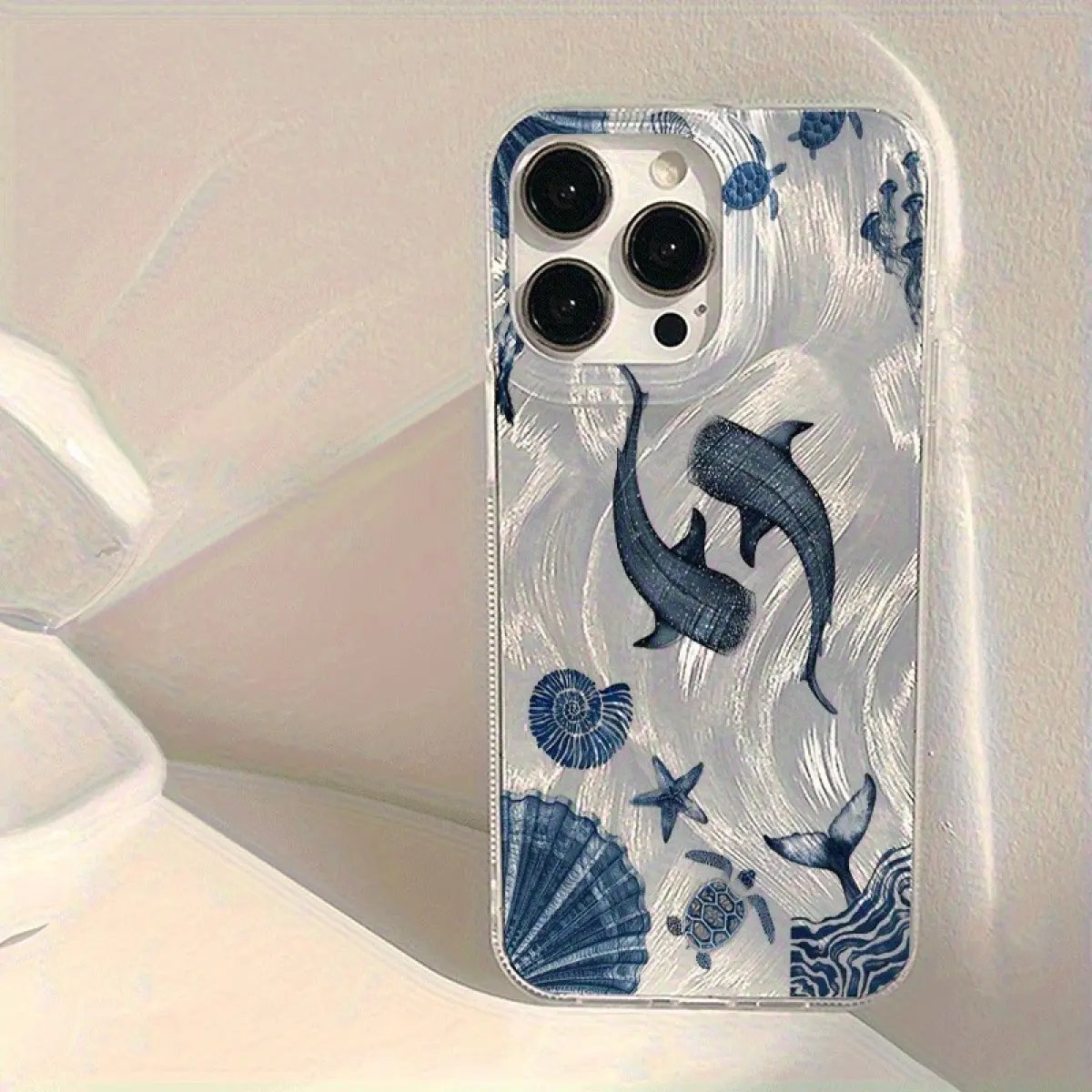 TPU+PET Feather Texture Phone Case for iPhone  17/16/15/14/13/12/11 Pro Max & Pro & Plus & Air – Whale Ocean Print, Shockproof Airbag Protection, Cute Sea Life Cover Transparent Cellphone Smartphone Protective