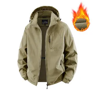 Men's Fleece-Lined Hiking Jacket - Khaki, Hooded Design & Ultra Warm Winter Outdoor Style