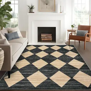 GARVEE - 10 x 13 Inch Checkered Rug, Washable for Living Room, Large Modern Farmhouse Checkered Rug, Stain Resistant, Non-Slip Rug for Bedroom