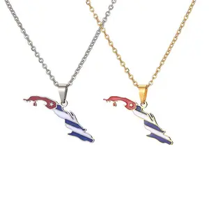 Springtok Y2K Stainless Steel Oil Drop Cuban Republic Flag Necklace Men Women Daily Glossy Jewelry Holiday Birthday Gift