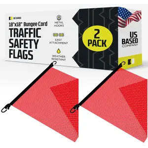 Red Safety Flag with Bungee Cords, 2-pack
