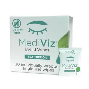 Eye Love Mediviz Tea Tree Oil Eyelid Wipes – 30 Eyelash & Eyelid Scrub Towelettes for Soothing Eye Irritation, Demodex Removal - Makeup Removing Wipes, Alcohol-Free, Fragrance-Free, No Rinse