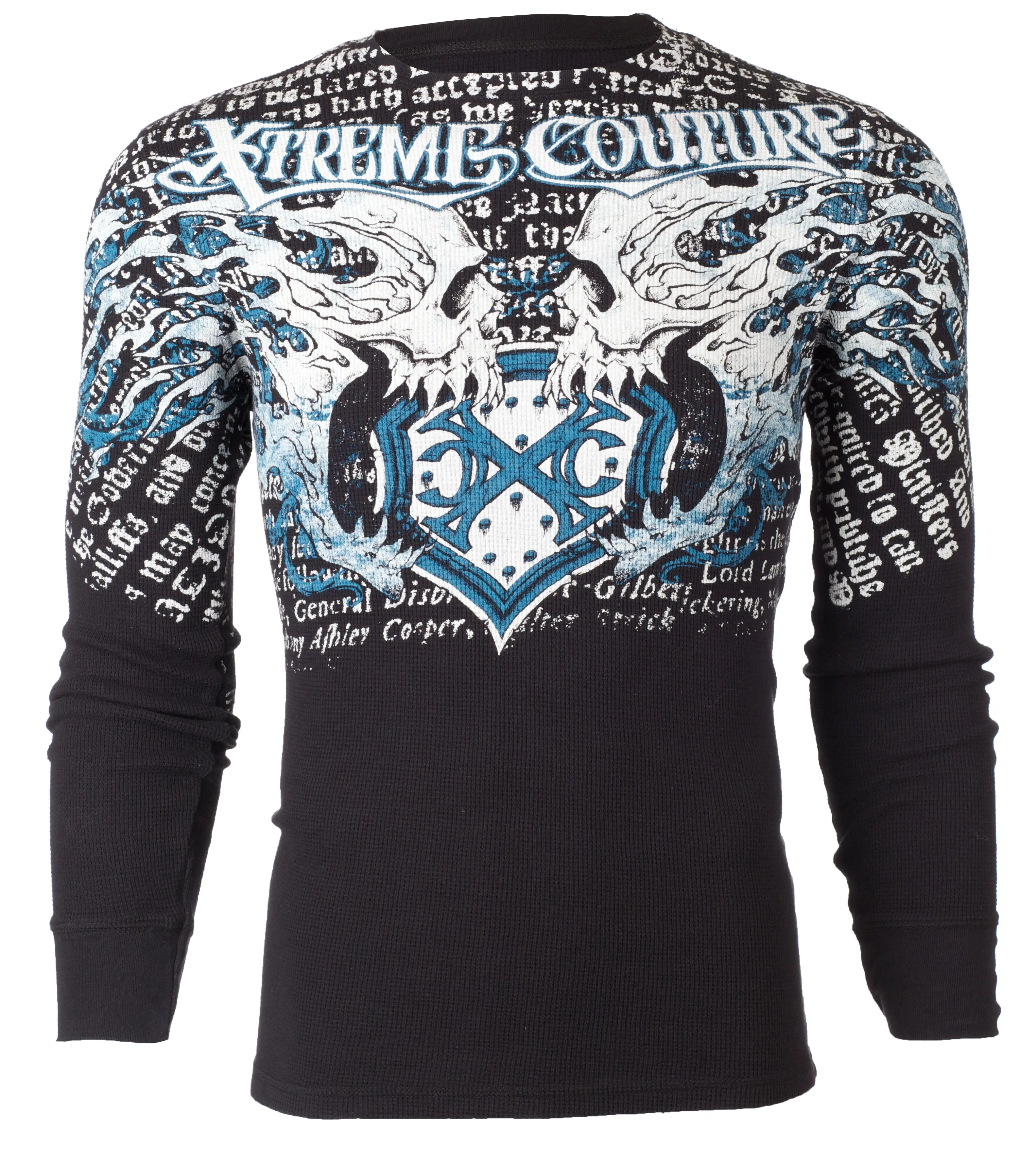 Xtreme Couture by Affliction Men's Longsleeve Round Neck Graphic Thermal T-Shirt - Lightning Design, Black Menswear Top, Longsleeves