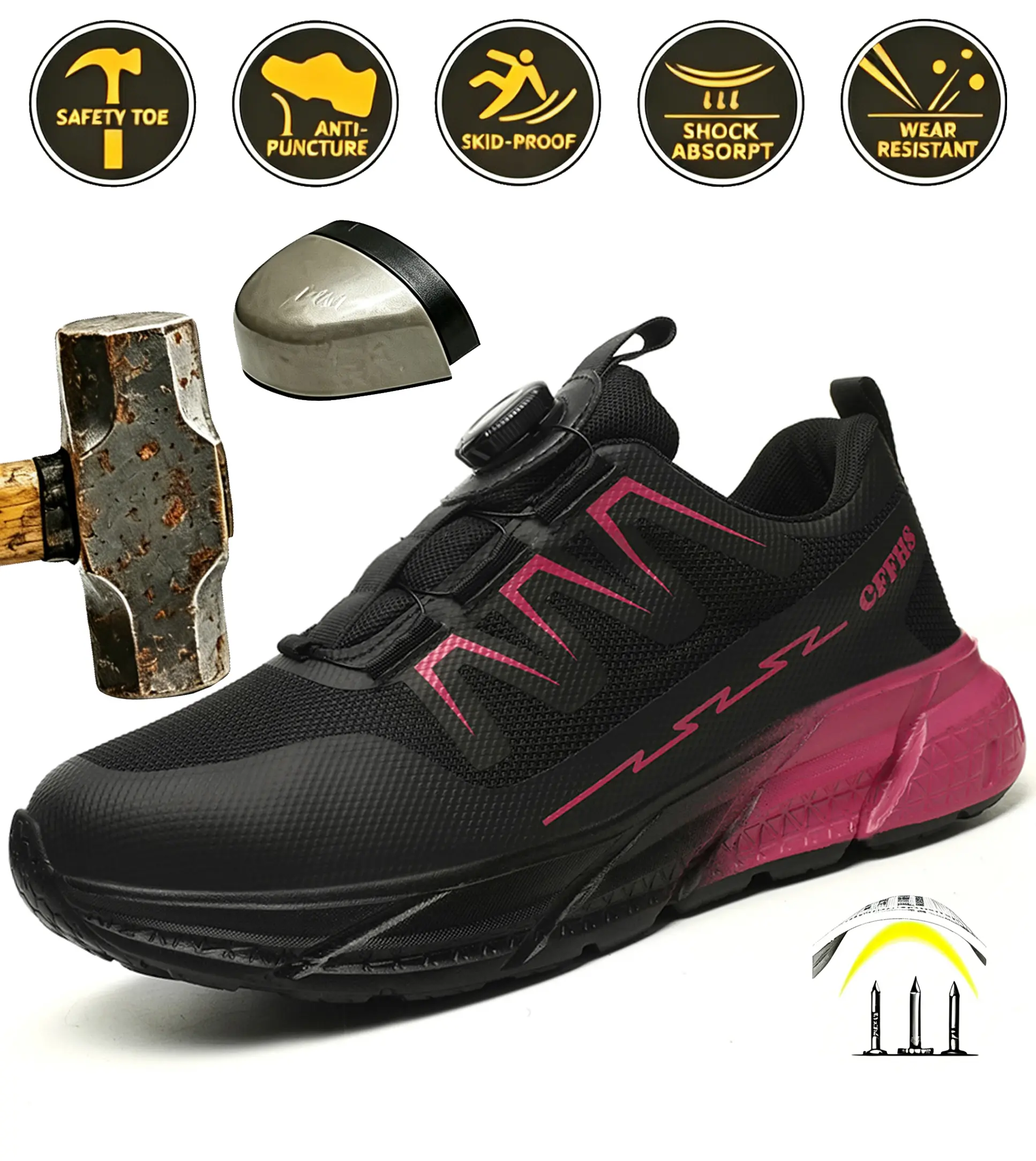 Women's Steel Toe Work Safety Shoes - Nonslip, Puncture Resistant, Lightweight, Breathable Walking Shoes with Laces for Nurses (US W10/CN42), Slip Resistant, Less Than Ankle, Workwear Shoes