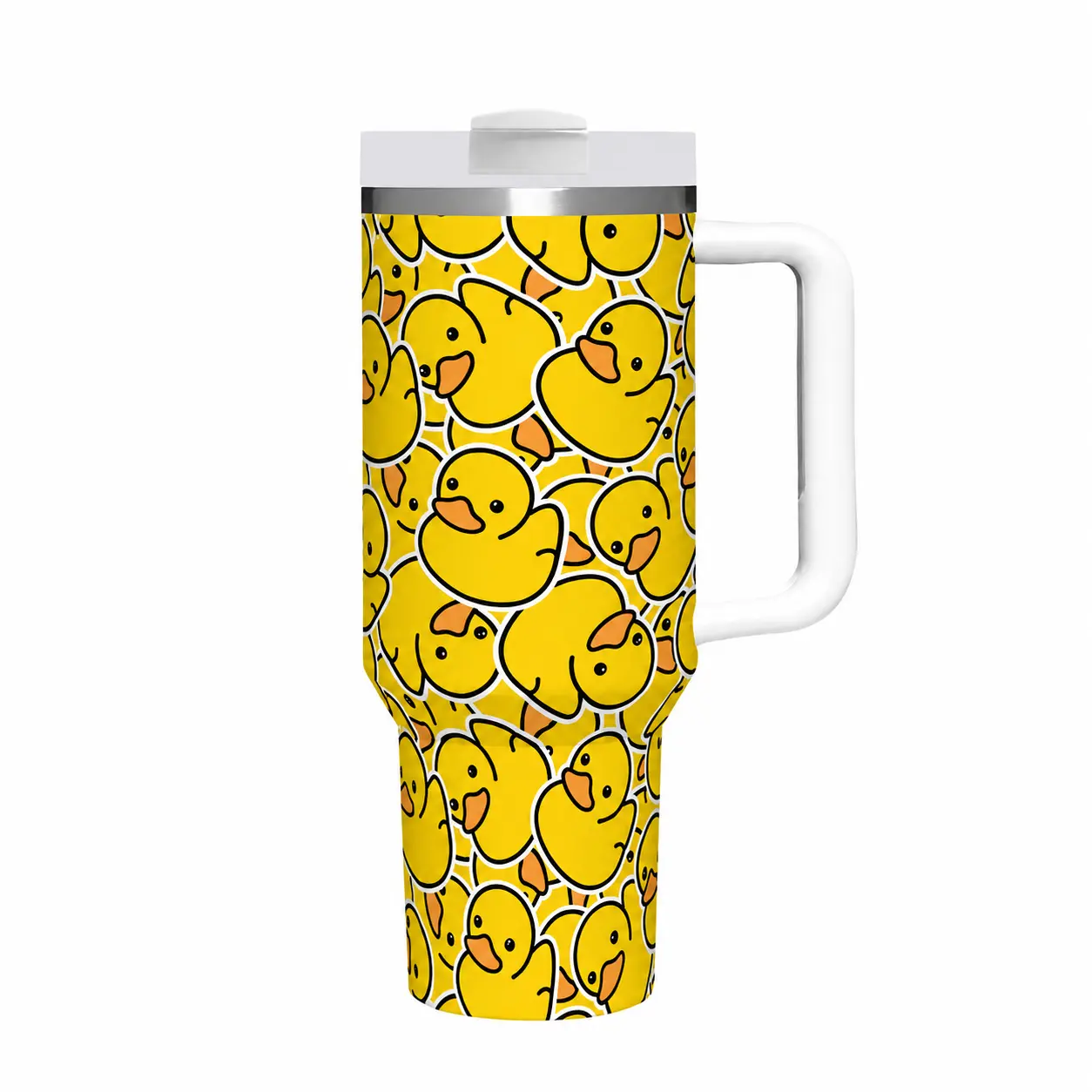 40oz Insulated Tumbler with Handle and Straw, Cute Yellow Duck Stainless Steel Travel Mug, Double Wall Vacuum Water Cup for Hot & Cold Drinks, Fits Car Cup Holders