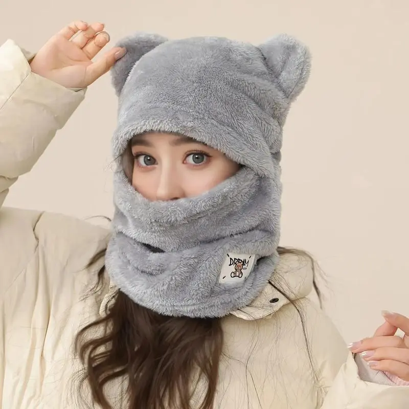 Women's Knitted Balaclava - Arctic Velvet Thermal Insulating Windproof Hooded Hat, Warm Integrated Gear for Autumn Winter Cycling, Cycling Wear
