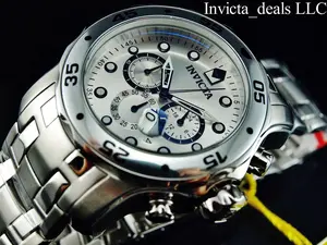 NEW Invicta Men's 48mm Pro Diver SCUBA Chronograph SILVER DIAL All Silver Tone Stainless Steel Watch