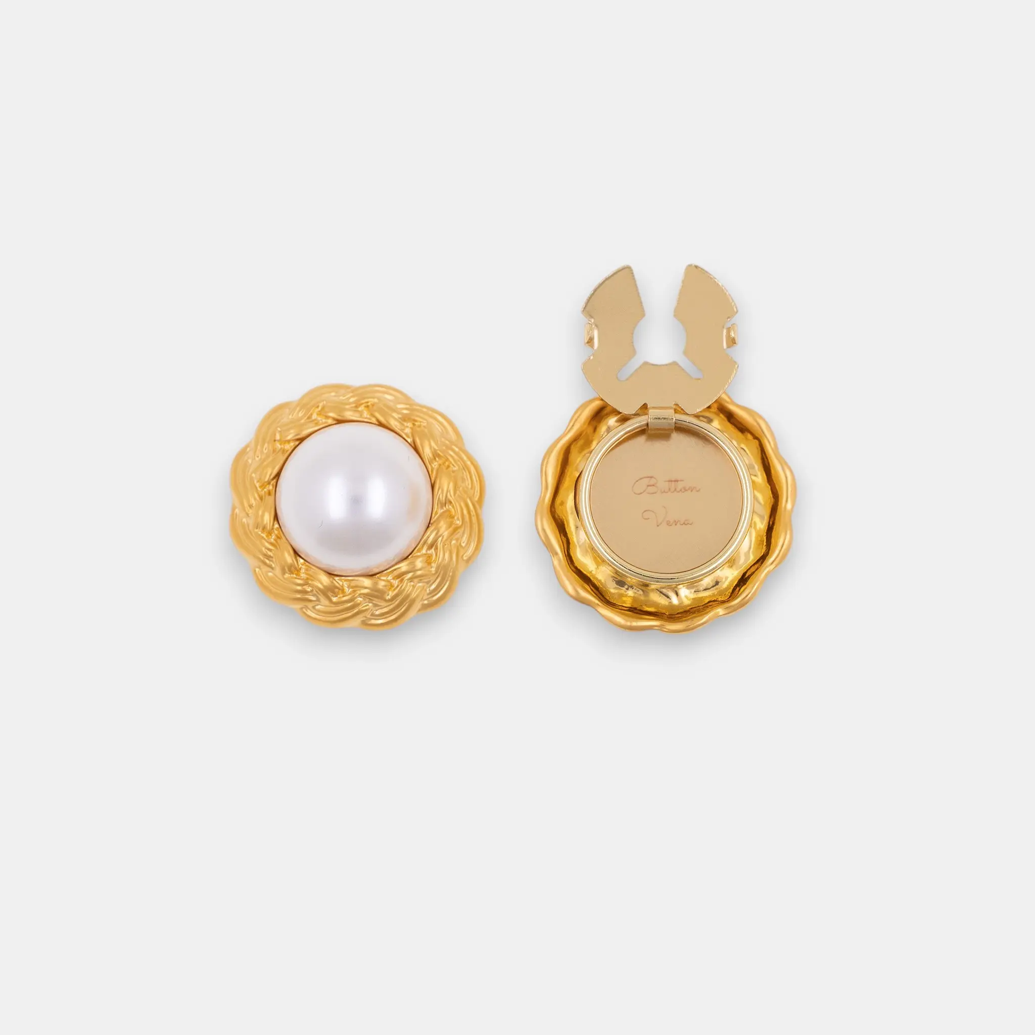 RIVIERA PEARL - 1 SET(2pcs) 22K Gold Plated Clip on button covers