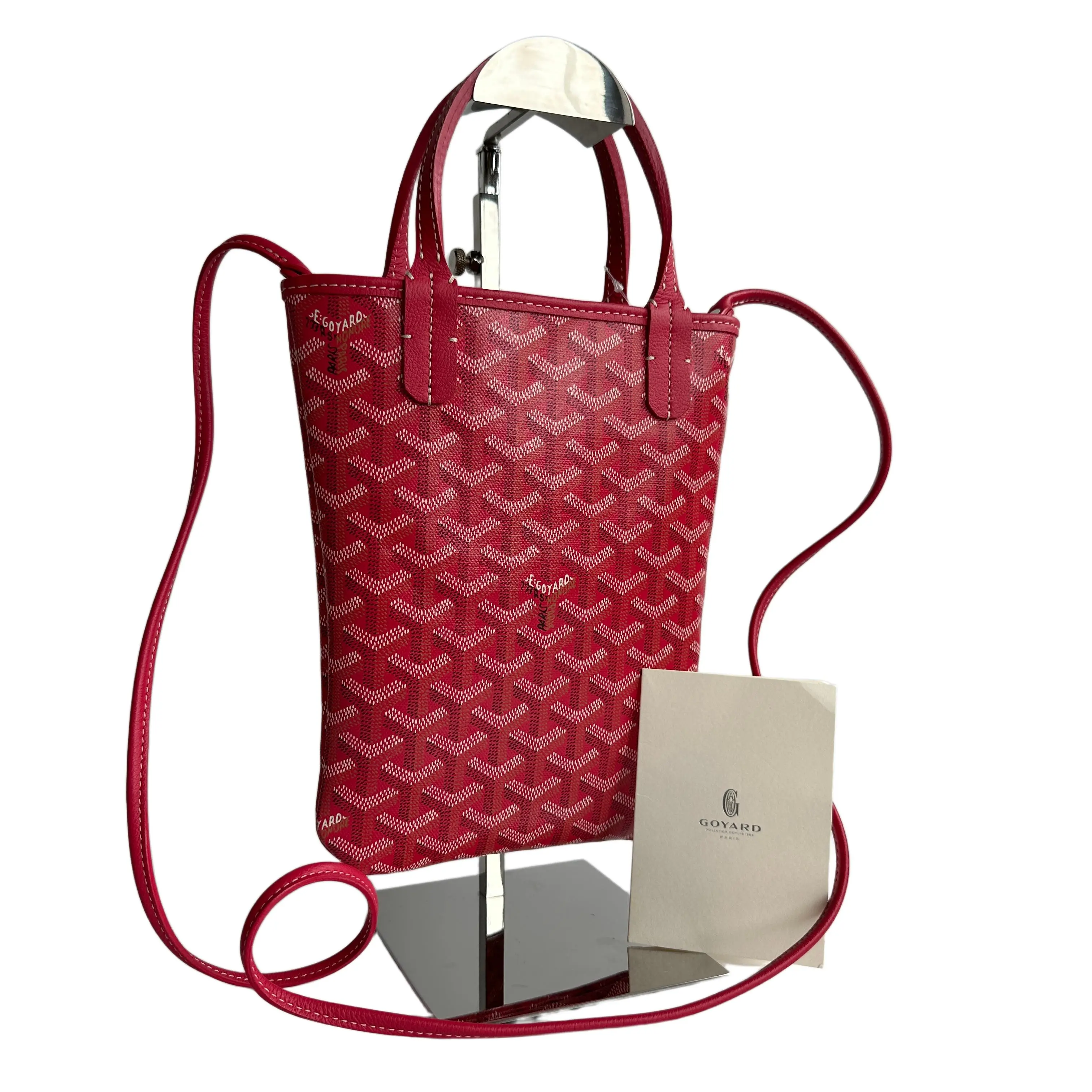 Pre-owned Goyard leather Tote Bags Pink/Red Chevron Print Canvas & Poitiers 17.5 Tote Bag