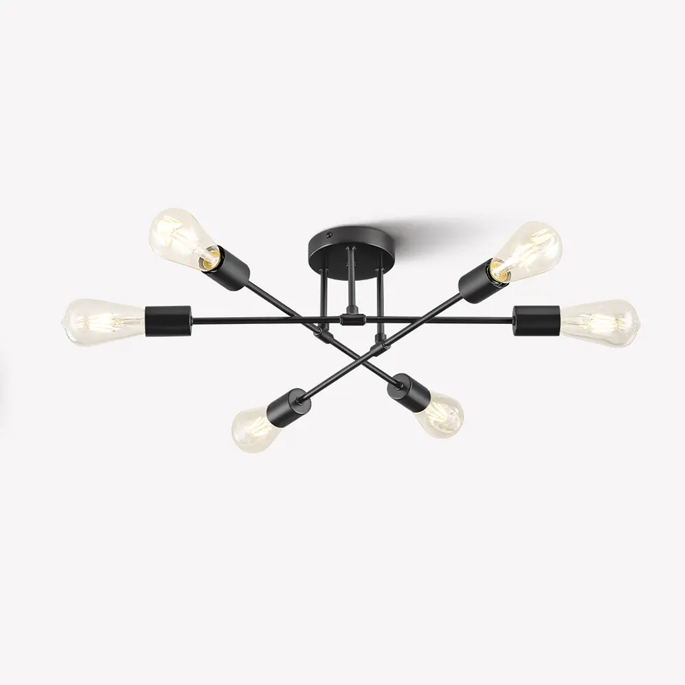 Kyoeon 6-Light Black Molecular Design Flush Mount Ceiling Light - 6 E26 Sockets, Line Voltage, Metal Build, Non-Smart Device, Bulbs Not Included, Ideal for Living Rooms, Offices