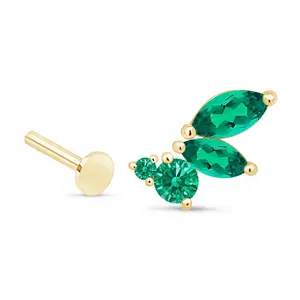 Green Emerald Marquise Wing Flat Back Earring