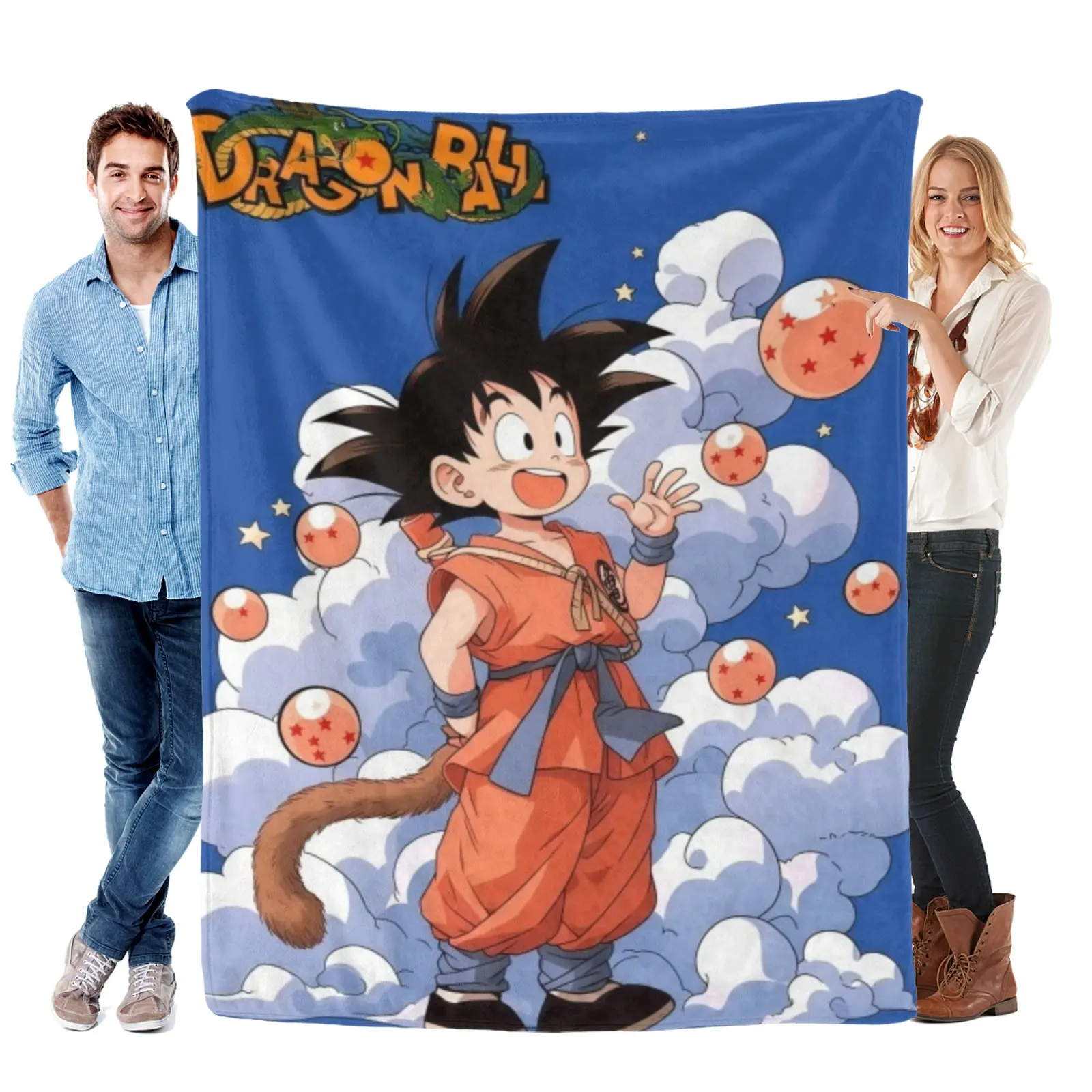 Dragon Ball Z Vintage Logo Kid Goku Wave Blanket,Dragon Ball Merch Goku Blanket,Soft Dragon Ball Z Gifts For Teen Bedroom