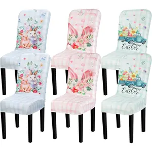 6 Pcs Easter Chair Covers Bunny Eggs Floral Truck Chair Slipcovers Protector Washable Easter Party Decoration Removable Holiday Farmhouse Decor for Home Dining Room