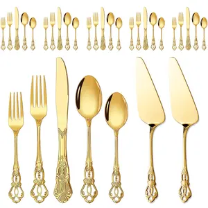 Vintage Cutlery Set, 21/32 Piece Stainless Steel Flatware, Dinnerware Service Set, Includes Knife Fork Spoon Pie Server, Ideal for Weddings Festivals Parties