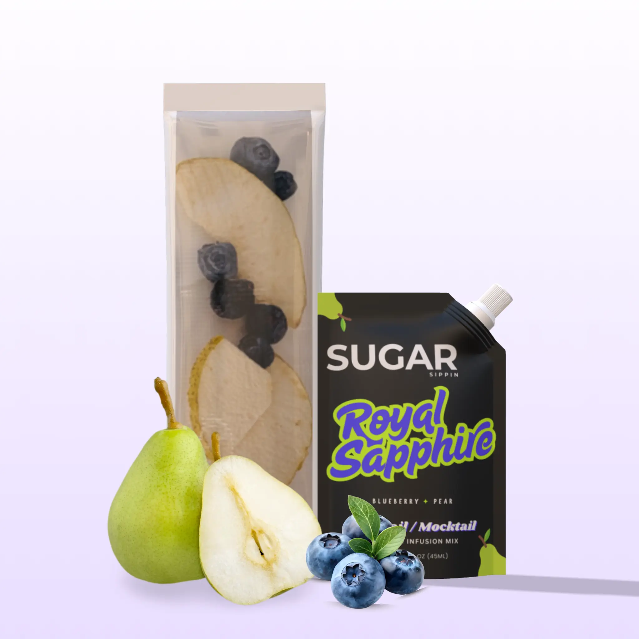 Royal Sapphire Refill – Premium Blueberry & Pear Fruit Syrup Mix & Freeze Dried Fruit for Cocktails or Mocktails
