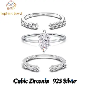 S925 Sterling Silver Open Zircon Ring for Women Adjustable Stackable Finger Rings (Single Piece/Multiple Styles Combination), Perfect Birthday/Anniversary Gift for Best Friend or Yourself, Built-in Romantic Atmosphere