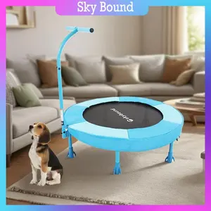 36" Kids Trampoline With Safety T-Bar Handle, Blue & White Mini Bouncer For Indoor Outdoor Use, Non-Slip Base For Toddlers Exercise