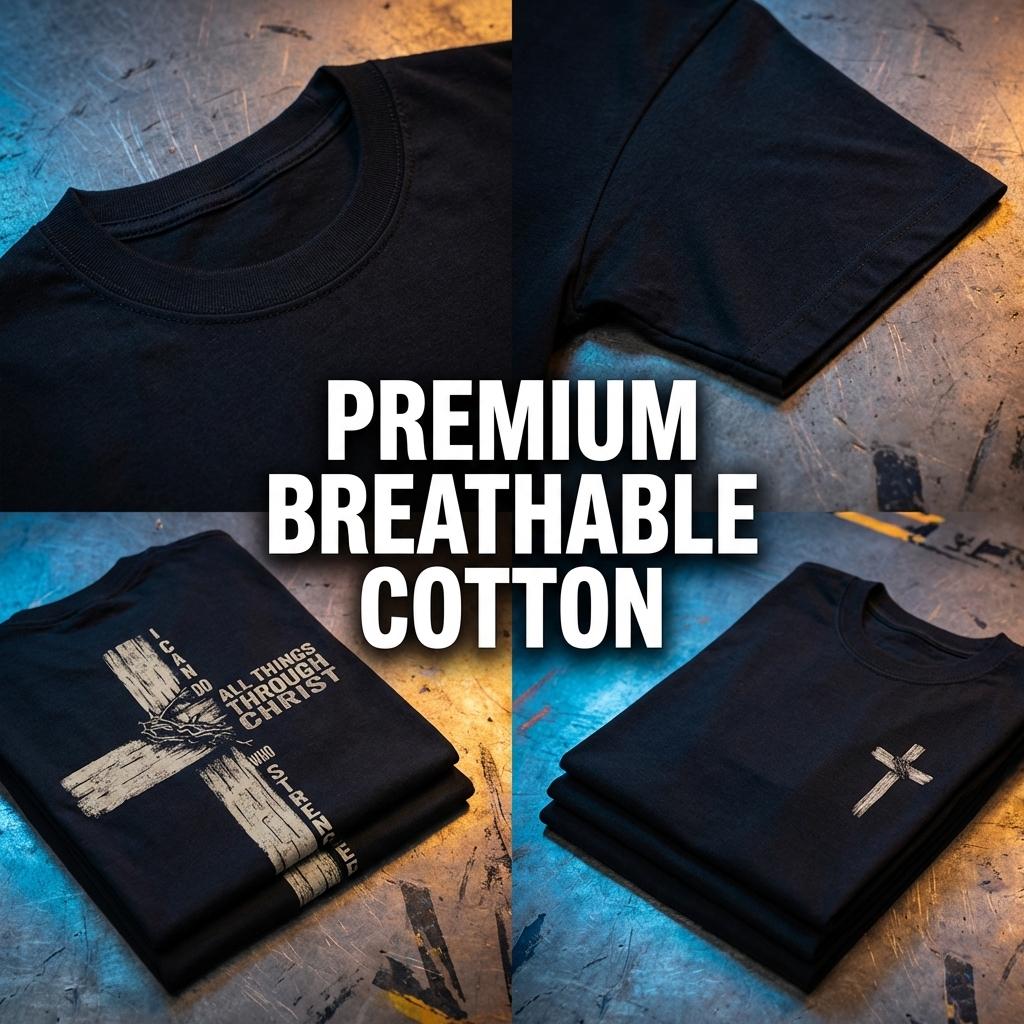 Double Sided Faith Quote Washed T-Shirt – Philippians 4:13 Christian Cross Graphic Tee Sports T-shirt, regular fit, casual and stylish T-shirt, suitable for everyday wear, a men's top suitable for all seasons.