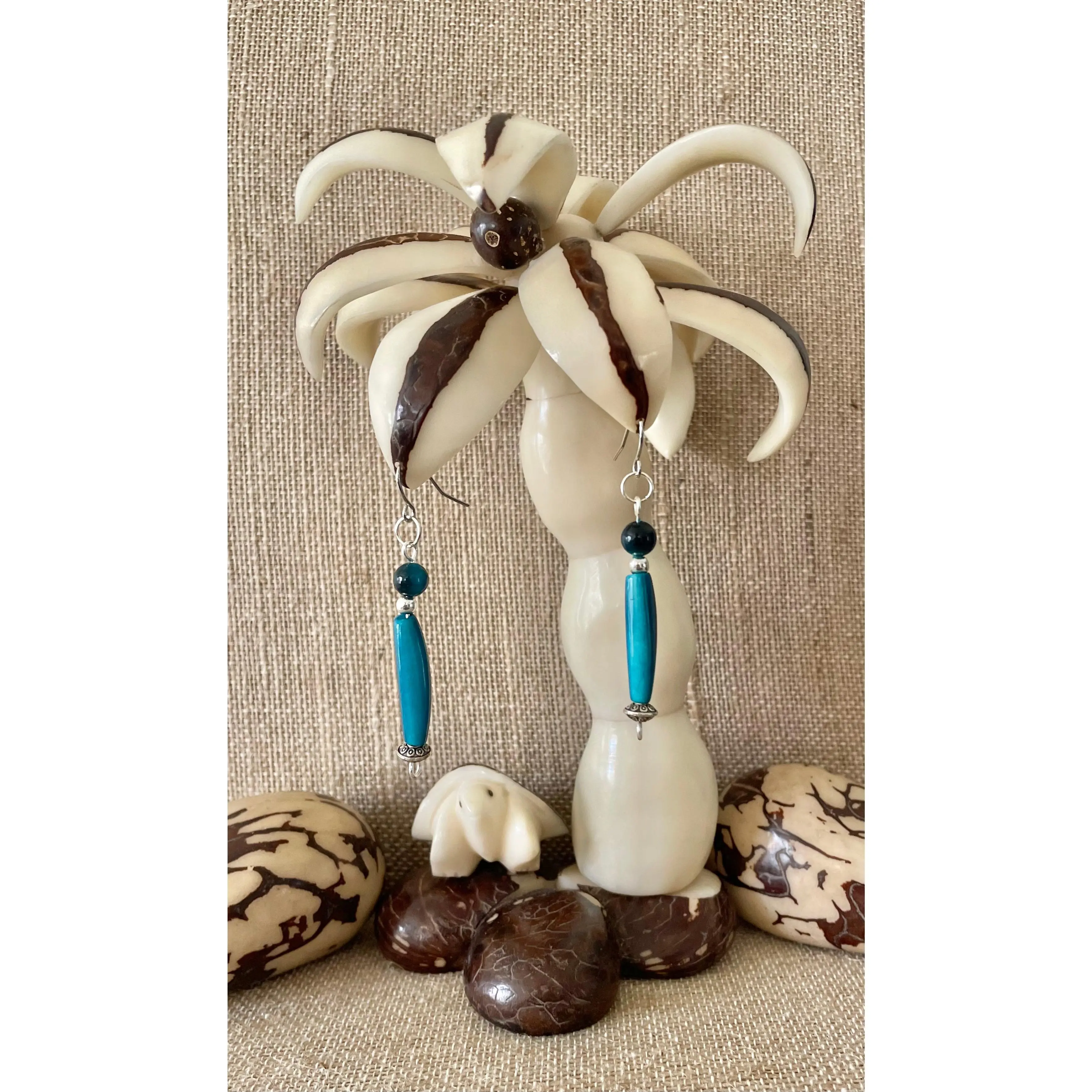 Turquoise Tagua Nut Earrings