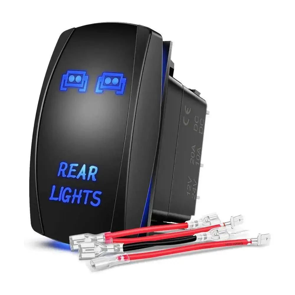 Nilight 5-Pin Laser Etch On/Off Control Rear LED Illuminated Rocker Switch, 12V-24V 10A 20A, Blue, 1.43in x 0.84in, Outdoor Use, Includes Wiring Diagram & 1 x Jumper Wires Set, for Trucks
