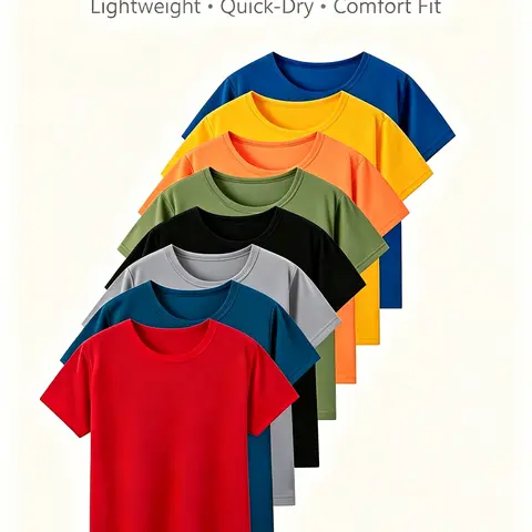 8 Pack Kids Quick Dry Athletic T-Shirts – Breathable Mesh Youth Performance Shirts for Boys & Girls, Lightweight Sports Tees for School, Gym, Running & Outdoor Play summer top  neck casual round neck short sleeve clothes wear little slight stretch t shirt