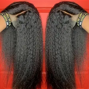 5*5 Kinky Straight Glueless Ready To Go Wigs Human Hair Pre Cut Lace For Beginners Kinky Straight Lace Front Wig Remy Hair Unprocessed Brazilian Virgin Human Hair No Glue Lace Wig Yaki Straight Human Hair Wigs Pre Plucked For Women