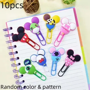 10pcs Cute Design Colorful Student Stationery Bookmarks, Creative Cartoon Mickey Mouse Stickers, DIY Metal Paper Clips, Fun Learning Accessories