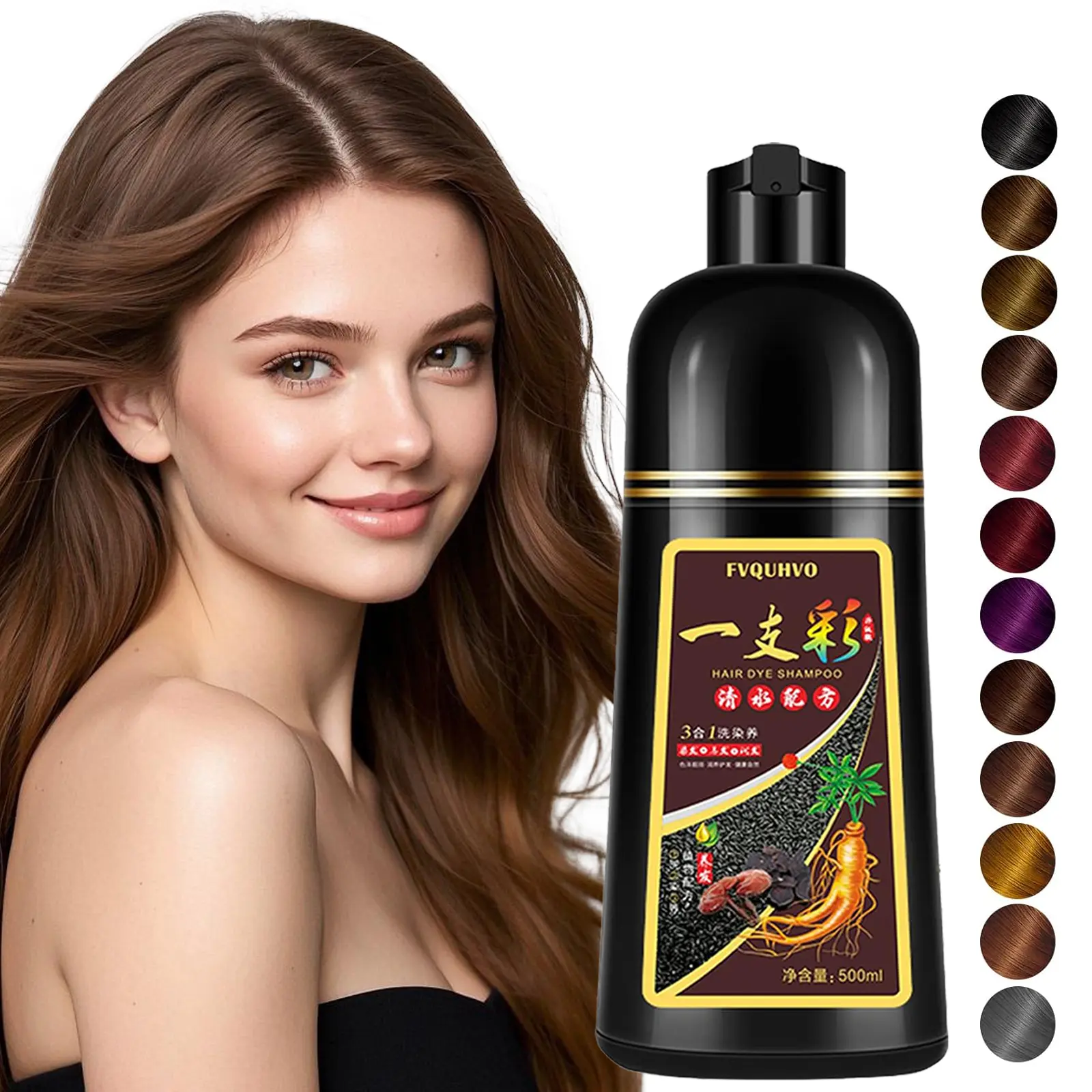 Natural Black Tea Hair Dye Shampoo 3-in-1, 100% Gray Hair Coverage in Minutes, Hair Instant Dye Shampoo for Women Men, Plant Based Hair Color Shampoo with Conditioner, Champu Con Tinte Para Canas