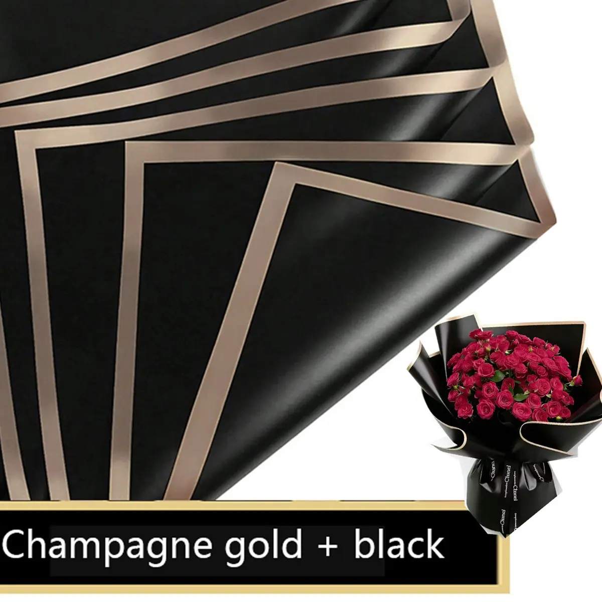 Double-Sided Waterproof Floral Packaging Paper, Elegant Packaging, and with Gold Trim, Ideal for Wedding, Birthday, Valentine's Day, DIY Gift Wrapping, Creative Gift Packaging, Bouquet Wrappers