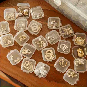 20 Counts Mini Transparent Plastic Jewelry Storage Box with Lid, Stackable Organizer for Earrings, Pills, Beads, Cosmetics, Craft Supplies, Durable Storage Organizer