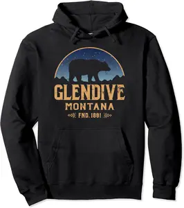 Glendive Montana MT Big Sky Country Bear & Mountains Pullover Hoodie - Clydebell Shop 21B0BGZ13ZXJ