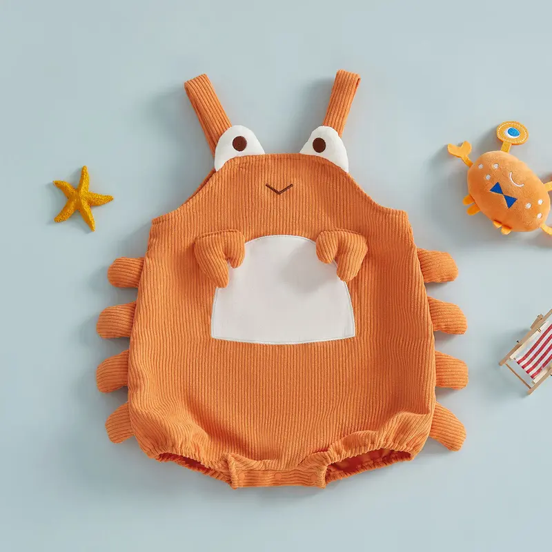 Infant Baby Boy Girl Lobster Costume Corduroy Sleeveless Crab Overall Romper Cosplay Jumpsuit for Party Stage 1-18 Months