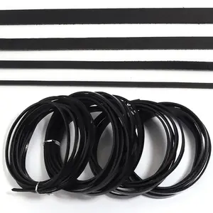 2-5yards/lot Vintage Black Genuine Cowhide Rope Flat Weave Leather Cords String For Jewelry Making DIY Bracelet Braided Crafts