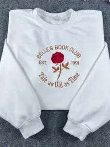 Embroidered Belle's Book Club Sweatshirt, Princess Crewneck Sweater, Belle Rose Sweatshirt, Beauty and the Beast Sweatshirt