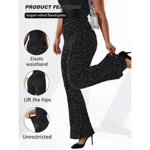 PlusSizeSequinFlarePantsforWomen,ElasticWaistLongLeggings,FashionableDesign,ComfortableCasualWear