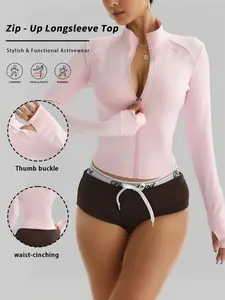 Women's Sporty Zipper Jacket, Athleisure Style, Full-Zip Closure, Flexible Sports Outerwear, Straight Neck, All-Season Fitness Casual Coat (machine Wash), Sports Yoga Jacket, Yoga Essential Jacket, Workout Jacket, Zippered Sports Jacket
