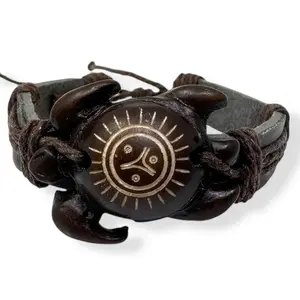 Puerto Rico Handmade Leather Sea Turtle Bracelet with Taino Symbol Engraving Unique Tribal Design for Men and Women Adjustable from 6 to 9 inches