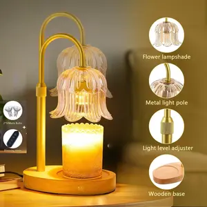 Candle Warmer Lamp Electric Timer - Candles Warming Light Height Adjustable Dimmable Warmers Flower Lamps No Flame Heat Warm Melt Wax Jar Modern Home Decor Table Lights for Home Living Bedroom Decoration Amber