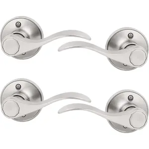 4 Pack Dummy Door Lever Door Handle for Left Hand and Right Hand, Wave Style  Door Handle with Satin Nickel Finish, Single Side Non-Turning Dummy for Laundry Room, Hallway, Closet