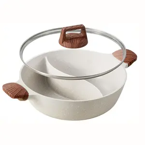 Hot Pot with Divider Double Flavor Divided Stockpot with Glass Lid, Dual Sided Nonstick Stock Pot, Shabu Shabu Pots, Cookware for Induction Cooktop Gas Stove, 4.5-QT