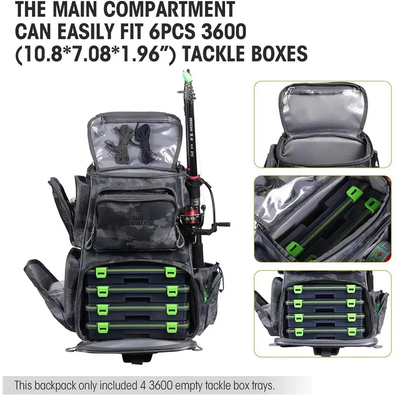 Large Waterproof Fishing Tackle Backpack with 4 Tackle Boxes, Ideal for Trout Fishing