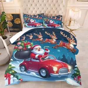 Christmas Fantasy Quilt/Comforter Set (2/3 Pcs): Includes 1 Quilt + 1/2 Pillowcases (No Filler), with Santa, Gift Box, Snowman Patterns, Hotel Room, Camping Tent, Family Christmas Bedroom, Apartment Bedroom, for Kids, Couples, Family, Colleagues