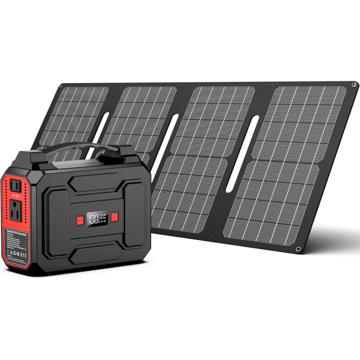 Portable Solar Charger Power Bank 146Wh (39600mAh) - 200W Peak 100W Rated High Efficiency Solar Rechargeable Battery, 110V AC Outlet, USB QC3.0, LED Strobe Light, Blackout Ready for Camping & Emergency, Emergency Solar Battery