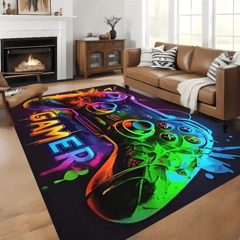 1pc Colored Video Game Controller Rectangular Rug - 100% Polyester, Non-Slip, Machine Washable, 31.49in×47.24in/80cm×120cm Indoor Home Office Gaming Decor Carpet, One Piece