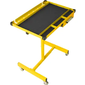 Adjustable Steel Work Table with Drawer, Steel Frame, Caster Wheels - Height Adjustable Desk for Garage, Workshop Projects