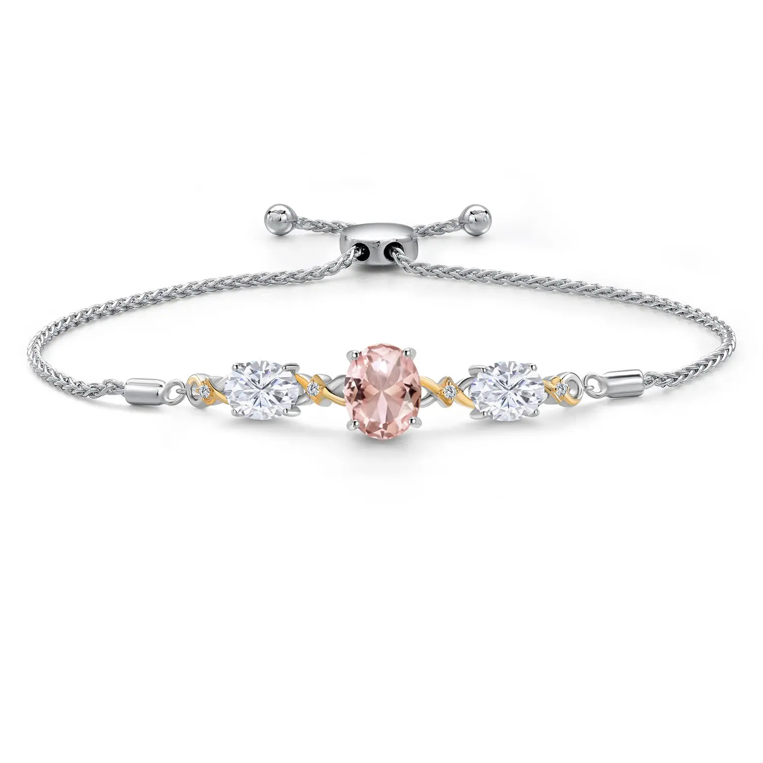 Infinity Birthstone Bracelet for Women | 925 Silver 10K Yellow Gold | Oval Gemstone with Moissanite & Lab Grown Diamond | Adjustable Bolo 9 Inch